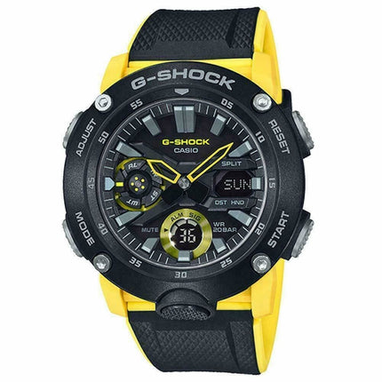 Casio Men's GShock Carbon Core Guard AnalogDigital Watch GA20001A9DR NEW - Description Take on the rough and tumble world wearing the G-Shock GA2000-1A9 watch. Round stainless steel case with resin overlay. Adjustable flexible resin wrist strap. Shock-res