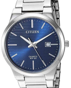 Citizen Men's Quartz Blue Dial Stainless Steel Watch BI506051L NEW - BRAND Citizen STYLE Dress REFERENCE BI5060-51L CASE Stainless Steel STRAP Stainless Steel WATER RESISTANT 50 mt. / 165 ft. DIAMETER 39 mm. DIAL Blue CRYSTAL Scratch Resistant Mineral MOV