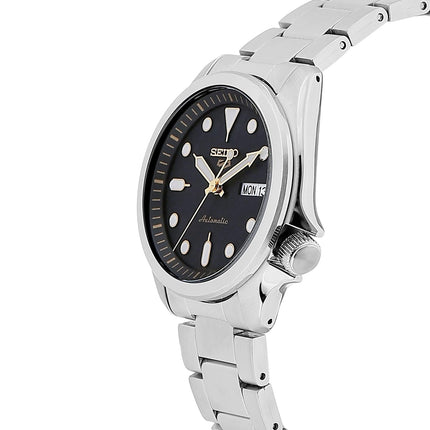 Seiko Men's 5 Automatic Black Dial Stainless Steel Watch SRPE57K1 NEW - Description Black dial. Silver-tone stainless steel case with a silver-tone stainless steel band. Automatic movement. 100 meters / 330 feet water resistance. Fixed bezel. Deployment w