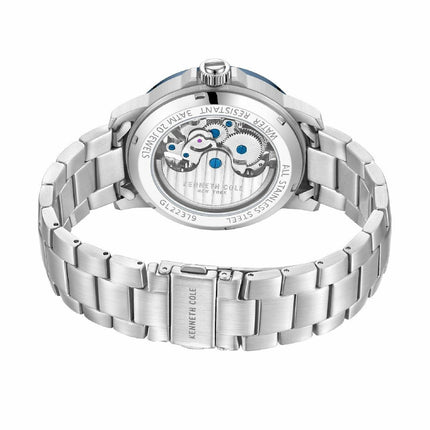 Kenneth Cole Men's Automatic Skeleton Watch KCWGL2237903 NEW - BRAND Kenneth Cole STYLE Classic REFERENCE KCWGL2237903 CASE Stainless Steel STRAP Stainless Steel WATER RESISTANT 30 mt. / 100 ft. DIAMETER 44 mm. DIAL Skeletonized Blue CRYSTAL Scratch Resis