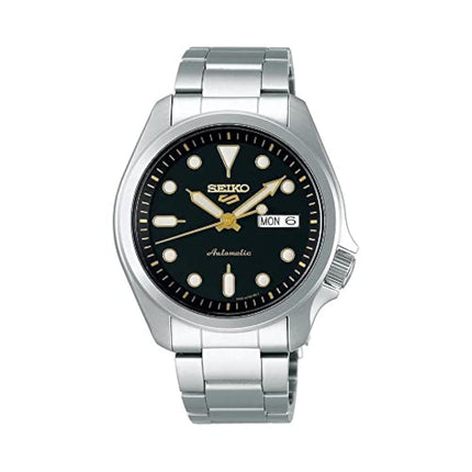 Seiko Men's 5 Automatic Black Dial Stainless Steel Watch SRPE57K1 NEW - Description Black dial. Silver-tone stainless steel case with a silver-tone stainless steel band. Automatic movement. 100 meters / 330 feet water resistance. Fixed bezel. Deployment w