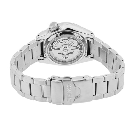 Seiko Men's 5 Automatic Black Dial Stainless Steel Watch SRPE57K1 NEW - Description Black dial. Silver-tone stainless steel case with a silver-tone stainless steel band. Automatic movement. 100 meters / 330 feet water resistance. Fixed bezel. Deployment w