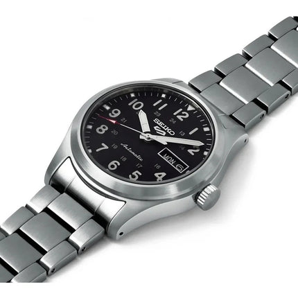 Seiko Men's 5 Sports Automatic Black Dial Watch SRPG27K1 NEW - BRAND Seiko STYLE 5 Sports REFERENCE SRPG27K1 CASE Stainless Steel STRAP Stainless Steel WATER RESISTANT 100 mt. / 330 ft. DIAMETER 39 mm. DIAL Black CRYSTAL Scratch Resistant Hardlex MOVEMENT