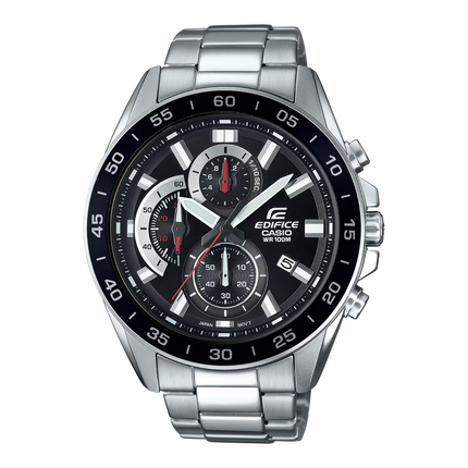 Casio Men's Edifice Chronograph Quartz Watch EFV550D1AVUDF NEW - BRAND Casio STYLE Edifice REFERENCE EFV-550D-1AVUDF CASE Stainless Steel STRAP Stainless Steel WATER RESISTANT 100 mt. / 330 ft. DIAMETER 53 × 47 × 12.1 mm DIAL Black CRYSTAL Scratch Resista