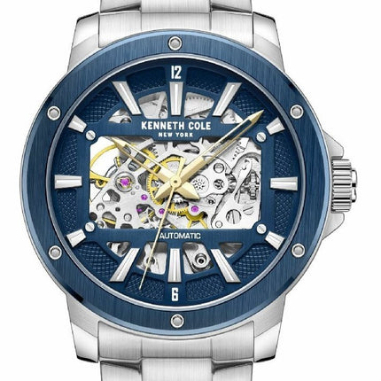 Kenneth Cole Men's Automatic Skeleton Watch KCWGL2237903 NEW - BRAND Kenneth Cole STYLE Classic REFERENCE KCWGL2237903 CASE Stainless Steel STRAP Stainless Steel WATER RESISTANT 30 mt. / 100 ft. DIAMETER 44 mm. DIAL Skeletonized Blue CRYSTAL Scratch Resis