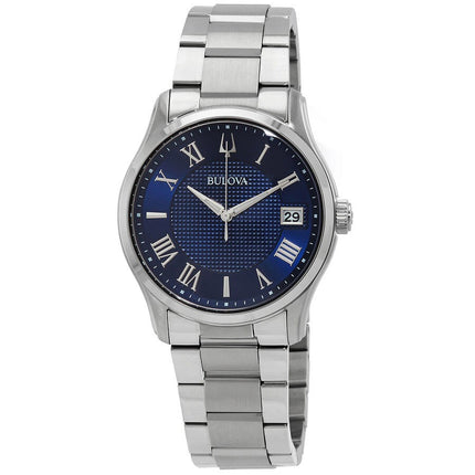 Bulova Men's Wilton Classic Quartz Blue Dial Watch 96B386 NEW - BRAND Bulova STYLE Wilton REFERENCE 96B386 CASE Stainless Steel STRAP Stainless Steel WATER RESISTANT 30 mt. / 100 ft. DIAMETER 41 mm. DIAL Blue CRYSTAL Mineral MOVEMENT Quartz GENDER Men's C