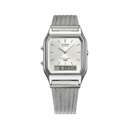 Casio Vintage Unisex Analog Silver Stainless Steel Watch- AQ-230EM-7AEF